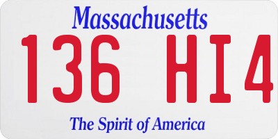 MA license plate 136HI4