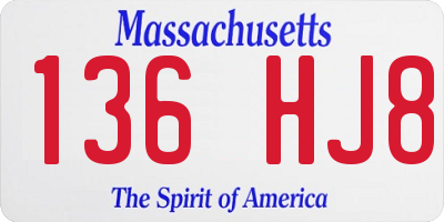 MA license plate 136HJ8