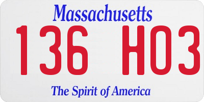 MA license plate 136HO3