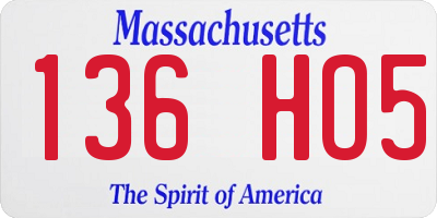 MA license plate 136HO5