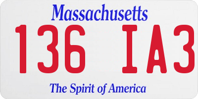 MA license plate 136IA3