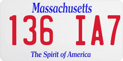 MA license plate 136IA7