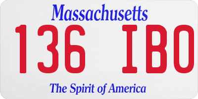 MA license plate 136IB0