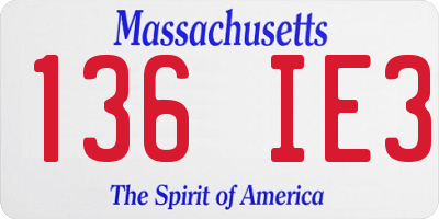 MA license plate 136IE3