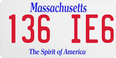 MA license plate 136IE6