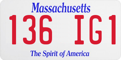 MA license plate 136IG1