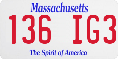 MA license plate 136IG3