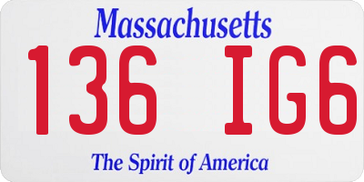 MA license plate 136IG6