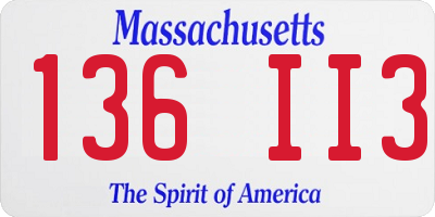 MA license plate 136II3
