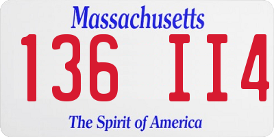 MA license plate 136II4