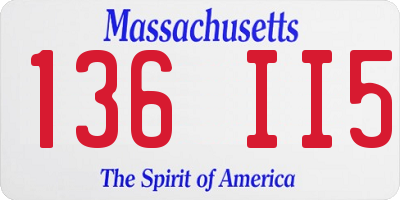 MA license plate 136II5