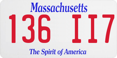 MA license plate 136II7