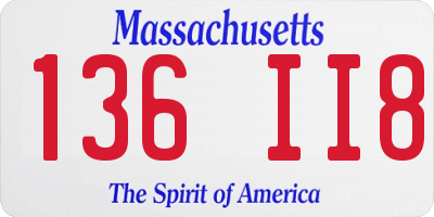 MA license plate 136II8
