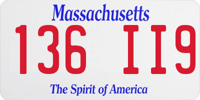 MA license plate 136II9
