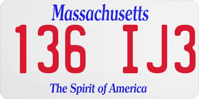 MA license plate 136IJ3