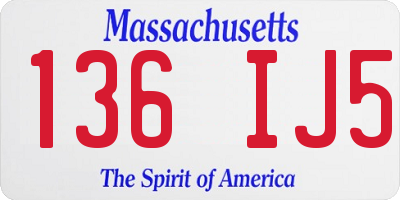 MA license plate 136IJ5