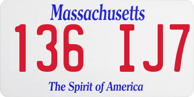 MA license plate 136IJ7
