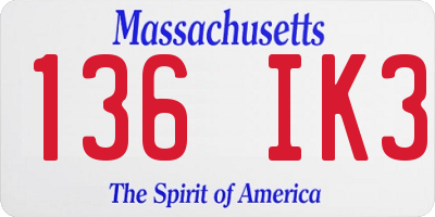 MA license plate 136IK3