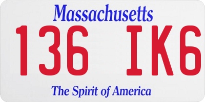 MA license plate 136IK6