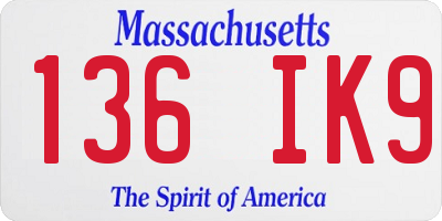MA license plate 136IK9
