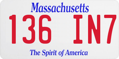 MA license plate 136IN7