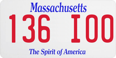 MA license plate 136IO0