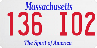 MA license plate 136IO2