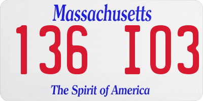 MA license plate 136IO3
