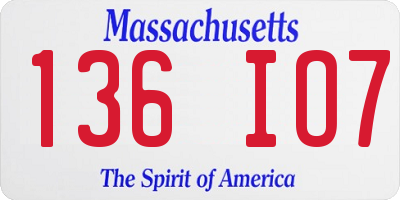 MA license plate 136IO7