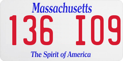 MA license plate 136IO9