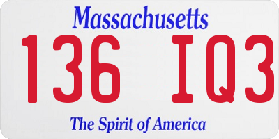 MA license plate 136IQ3