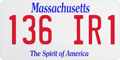 MA license plate 136IR1