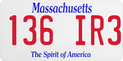 MA license plate 136IR3