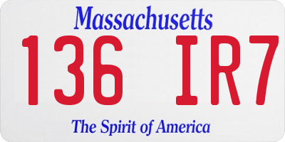 MA license plate 136IR7