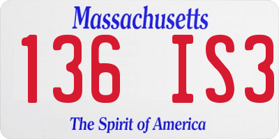 MA license plate 136IS3