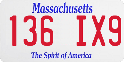MA license plate 136IX9