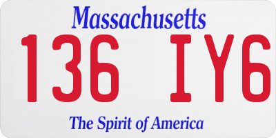 MA license plate 136IY6