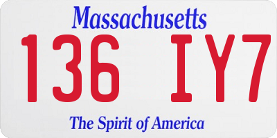 MA license plate 136IY7