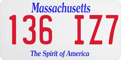 MA license plate 136IZ7
