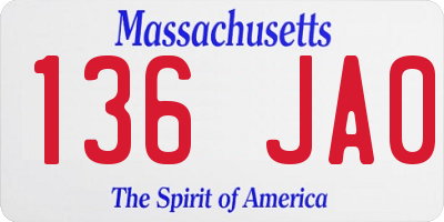 MA license plate 136JA0