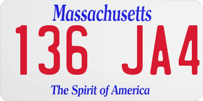 MA license plate 136JA4