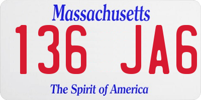 MA license plate 136JA6