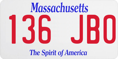 MA license plate 136JB0