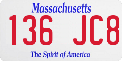 MA license plate 136JC8