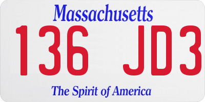 MA license plate 136JD3