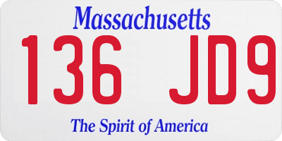 MA license plate 136JD9