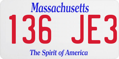 MA license plate 136JE3