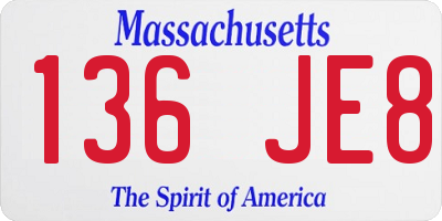 MA license plate 136JE8