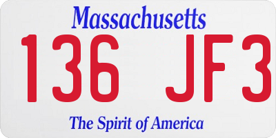 MA license plate 136JF3