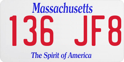 MA license plate 136JF8